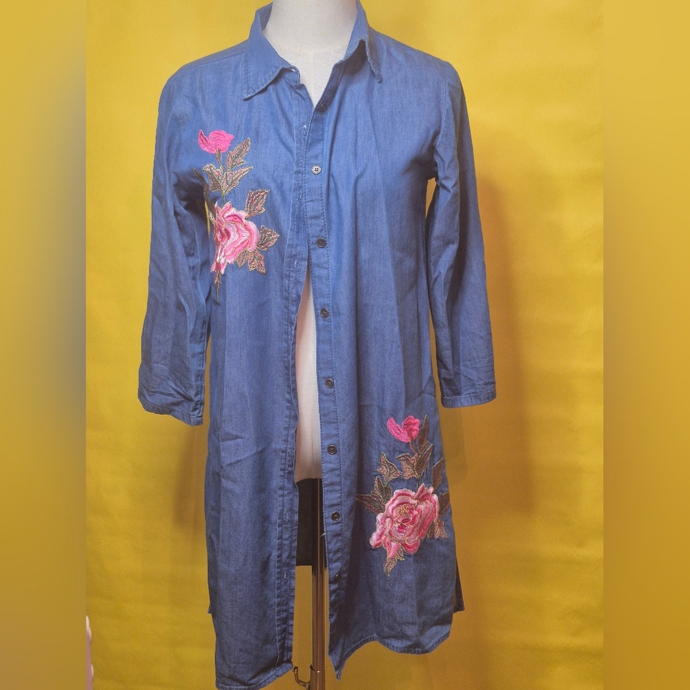 Speed Control Embroidered Denim Shirt Dress